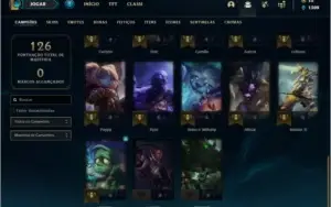 Conta unranked (ex ouro 1), com 33 champs e 19 skins