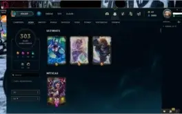 Conta lol platina 4, 303 skins, 71 emotes, 218 icones