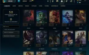Platina 4 com 55 Champs e 9 Skins + 3 Fragmentos