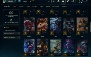Platina 4 com 55 Champs e 9 Skins + 3 Fragmentos