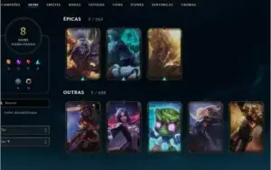 Conta de LoL, com 42 champs e 7 skins
