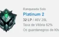 Conta League of Legends smurf platina 2