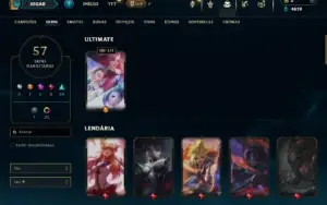 Mestre com 75 Champs e 57 Skins ( 109 PDL )