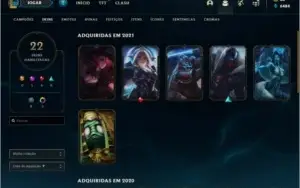 Conta DIAMANTE 1 com 22 skins e 62 champs