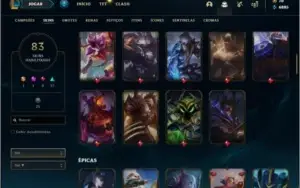 Conta ouro 4 com 83 skins e 113 champs