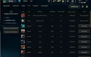 Mestre com 25 Champs e 1 Skin + 11 Fragmentos