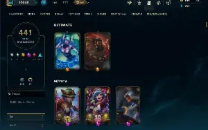 Platina 1 com TODOS os champs e 441 Skins ( JG / MID / TOP )