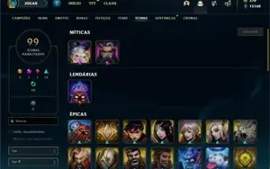 Conta ouro 4 com 53 Champs e 47 Skins