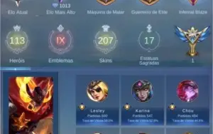 CONTA MOBILE LEGENDS 207 SKINS
