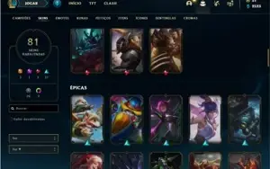 Conta Unranked com 133 Champs e 81 Skins ( 5 Vitoriosas )