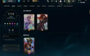 Ouro 1 com TODOS os Champs e 114 Skins ( MID / ADC / TOP )