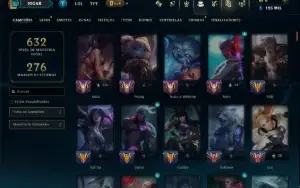 Ouro 1 com TODOS os Champs e 114 Skins ( MID / ADC / TOP )