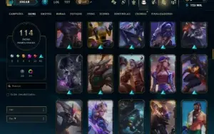 Ouro 1 com TODOS os Champs e 114 Skins ( MID / ADC / TOP )