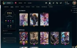 Conta LOL TOP Main LVL 682+57kk de Essência Azul+290skins