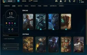Conta platina 3 com 34 Champs e 14 Skins + 8 Fragmentos
