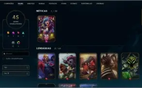 CONTA LOL 45 SKINS 64 CHAMPS