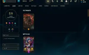 Conta Unranked com 100 Champs e 59 Skins