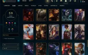 Conta Unranked com 100 Champs e 59 Skins