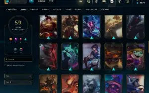Conta Unranked com 100 Champs e 59 Skins