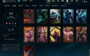 Conta Unranked com 100 Champs e 59 Skins