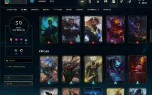 Conta Unranked com 100 Champs e 59 Skins