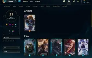 Conta ouro 4 com 52 Champs e 28 Skins + 6 Fragmentos