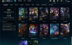 Conta ouro 4 com 52 Champs e 28 Skins + 6 Fragmentos