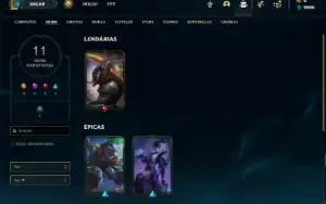 Conta bronze 1 com 31 Champs e 11 Skins + 1 Fragmento