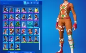 Conta com 61 skins, 57 danças, 45 picaretas e 60 mochilas!!