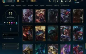 Unranked com 150 Champs e 93 Skins ( ADC / JG / SUP )