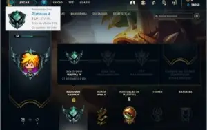 Conta platina 4 com 63% de Win rate, 2 skins e 21 champs