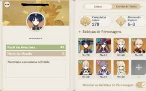Conta Genshin AR - 49 | 3 Limitados e 3 Mochileiros