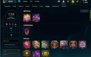 Conta unranked com 90 Champs e 93 Skins + 400 RP