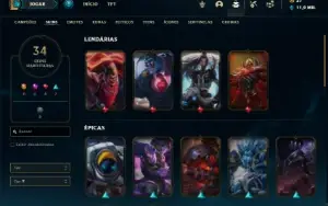 Conta bronze 3 com 90 Champs e 34 Skins + 3 Fragmentos