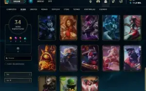 Conta bronze 3 com 90 Champs e 34 Skins + 3 Fragmentos