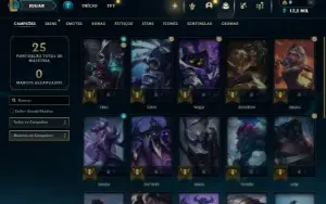 Mestre com 24 Champs e 1 Skin + 9 Fragmentos