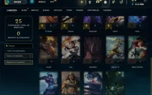 Mestre com 24 Champs e 1 Skin + 9 Fragmentos