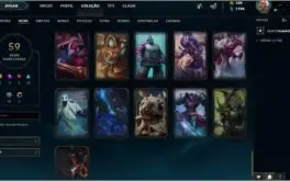 Conta lol lvl 165, 59 skins, antes platina