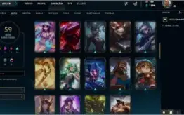 Conta lol lvl 165, 59 skins, antes platina