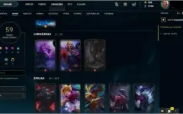 Conta lol lvl 165, 59 skins, antes platina