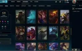 Conta lol lvl 165, 59 skins, antes platina