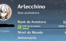 Conta Genshin Impact AR 52 - Arlecchino + Dehya + Tighnari