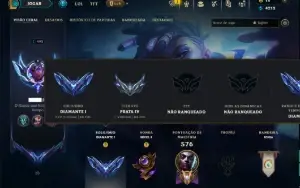 Diamante 1 com 115 Champs e 124 Skins ( MID / TOP / ADC )