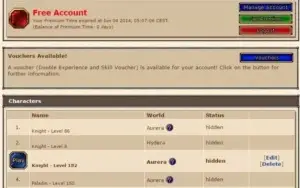 KNIGHT 182, PALADIN 150 E 86 KNIGHT - MESMA CONTA - OPEN PVP