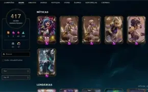 Conta de LOL com 417 skins, precinho