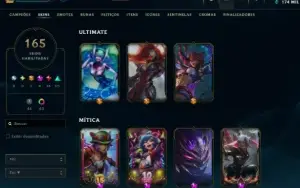 Conta lol Esmeralda 2 nv 605 + 165 skins 3 ultimate