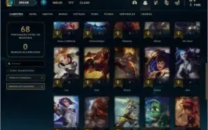 Conta DIAMANTE 1 (59% win rate), 32 champs e 6 skins