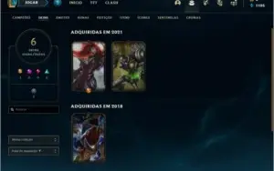 Conta DIAMANTE 1 (59% win rate), 32 champs e 6 skins