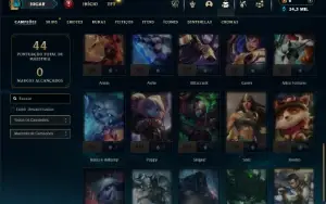 Mestre com 35 Champs e 3 Skins + 12 Fragmentos