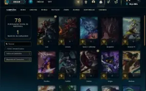 Platina 1 com 30 Champs e 5 Skins + 30 Espolios